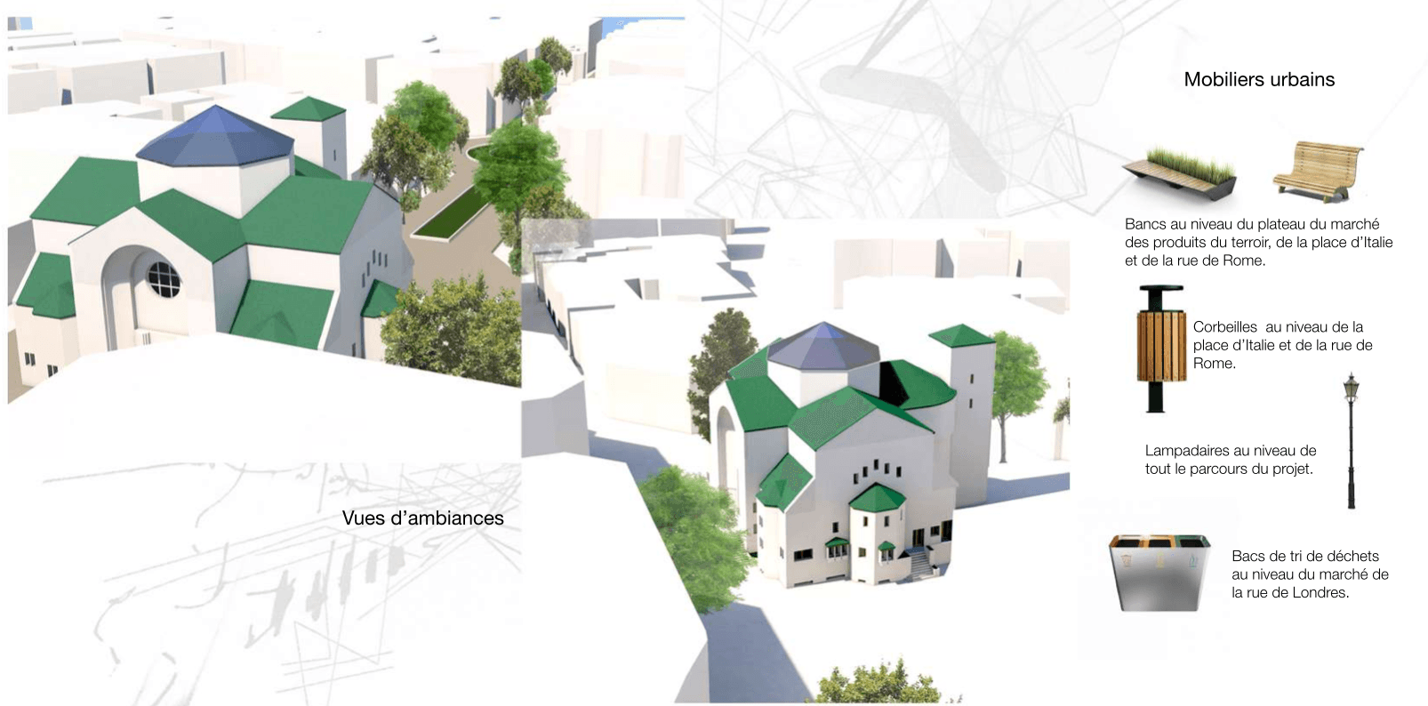 Vues d'ambiances et mobiliers urbains