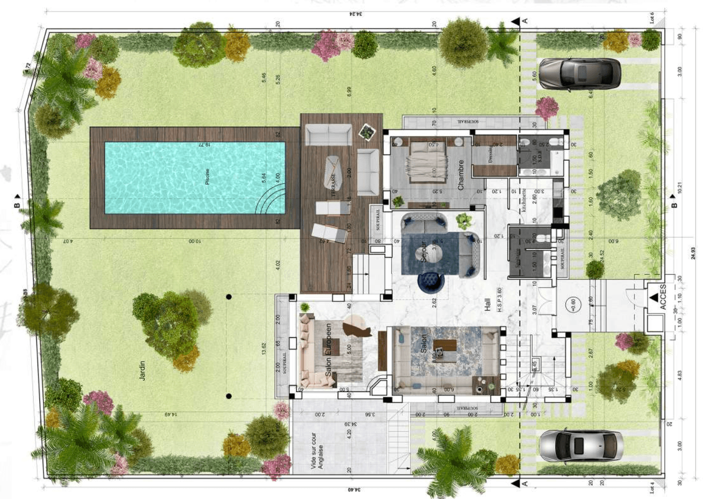 Plan masse — villa et jardin